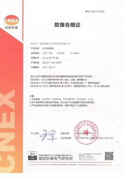 الصين Qingdao Jingcheng Weiye Environmental Protection Technology Co., Ltd الشهادات